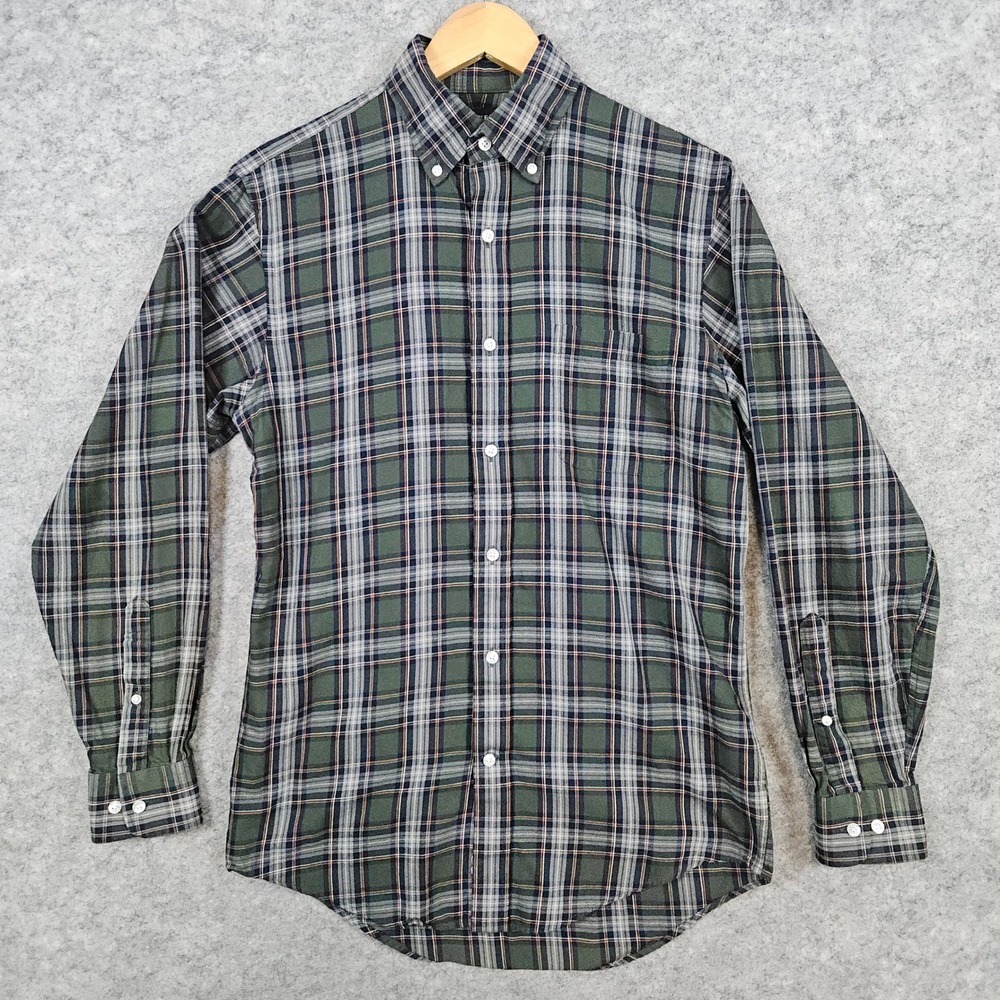 Lands End Men's Green & Blue Plaid Button Down Size S Shirt 100% Cotton TORN TAG